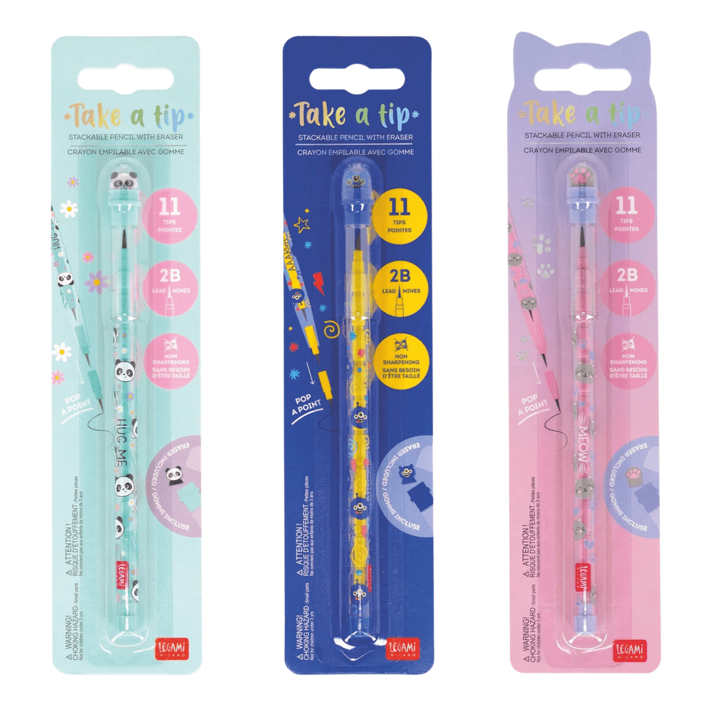Stackable Pencil with Eraser - Take a Tip - Various Designs 4