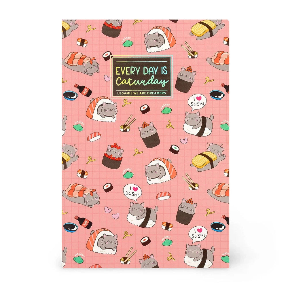 Lined Notebook with Illustrated Cover - Sushi Cat 1