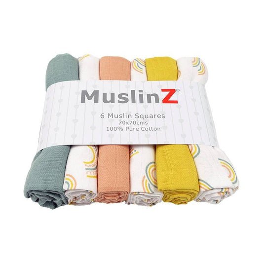 Muslinz - MerryGoRoundUK Ltd MuslinZ 6pk 100% Cotton Muslin Squares Scandi Rainbow 