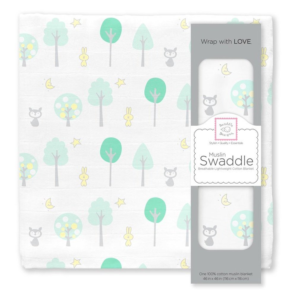 Green Woodland Muslin Swaddle Blanket, Premium Cotton 1