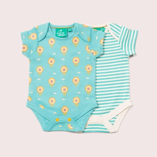 Little Green Radicals Sunflowers Organic Baby Bodysuit Set - 2 Pack 