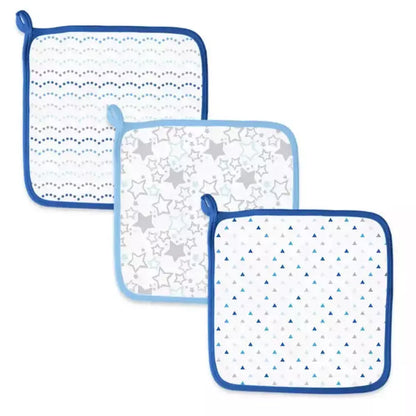 SwaddleDesigns Muslin Washcloths - Blue Shimmer Set of 3 