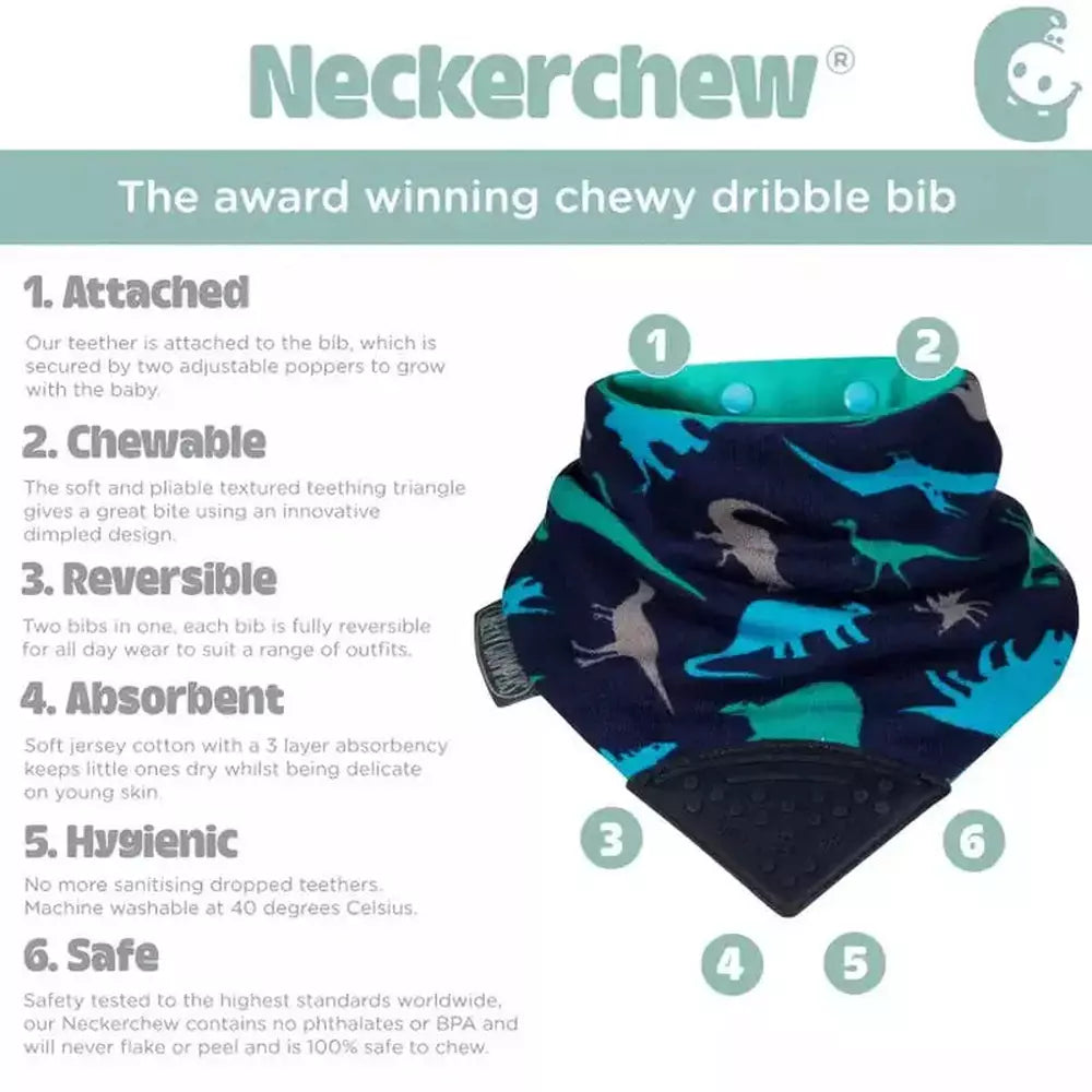 Neckerchew Teething Dribble Bib - Baby Dino 4