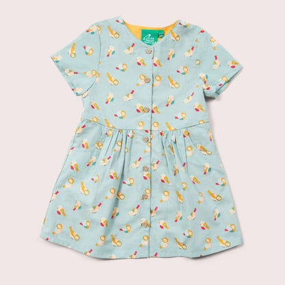 Little Green Radicals Rainbow Birds Button Through Shot Sleeve Dress 