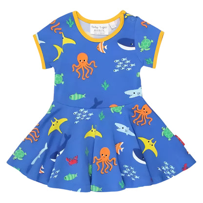 Sealife Print Short Sleeve Skater Dress 1