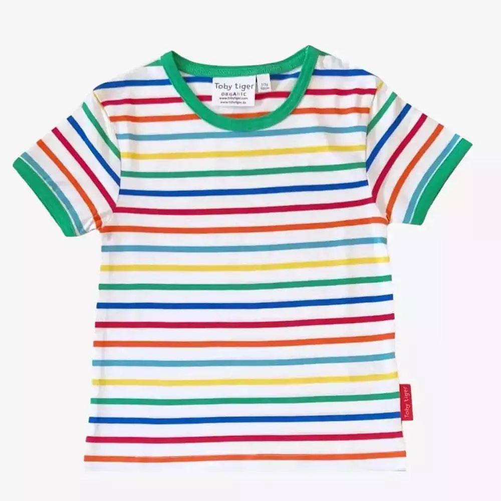 Toby Tiger Green Rainbow Stripe T-Shirt 