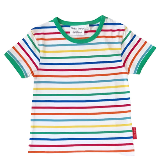 Toby Tiger Green Rainbow Stripe T-Shirt 