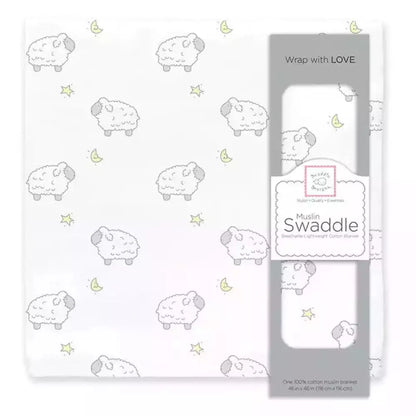 Muslin Swaddle Blanket - Little Lamb and Stars 1