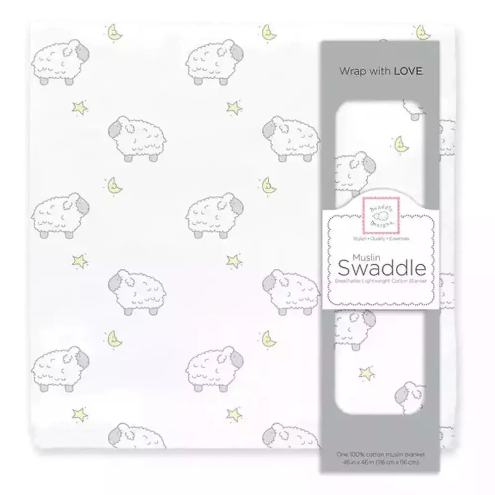 Muslin Swaddle Blanket - Little Lamb and Stars 1