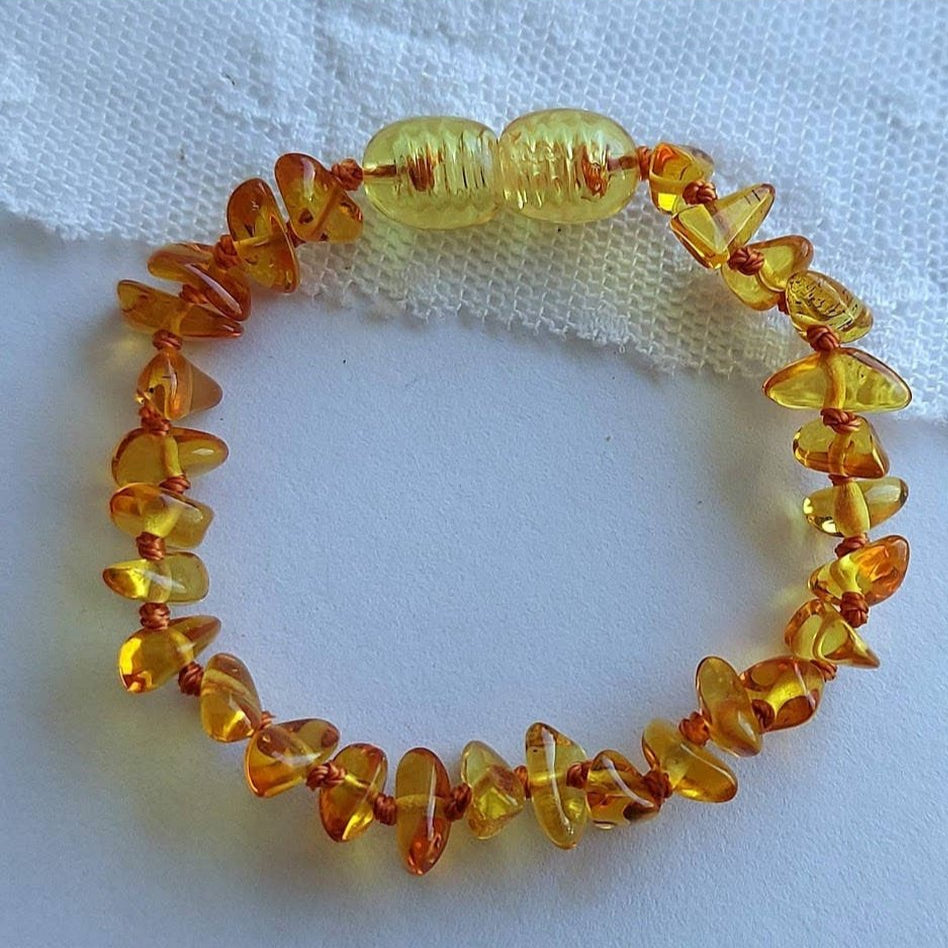 Amber Auksas Polished Golden Lemon Baltic Amber Bracelet/Anklet - 5" 