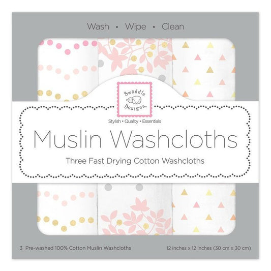 Muslin Wascloths - Pink Shimmer Set of 3 1