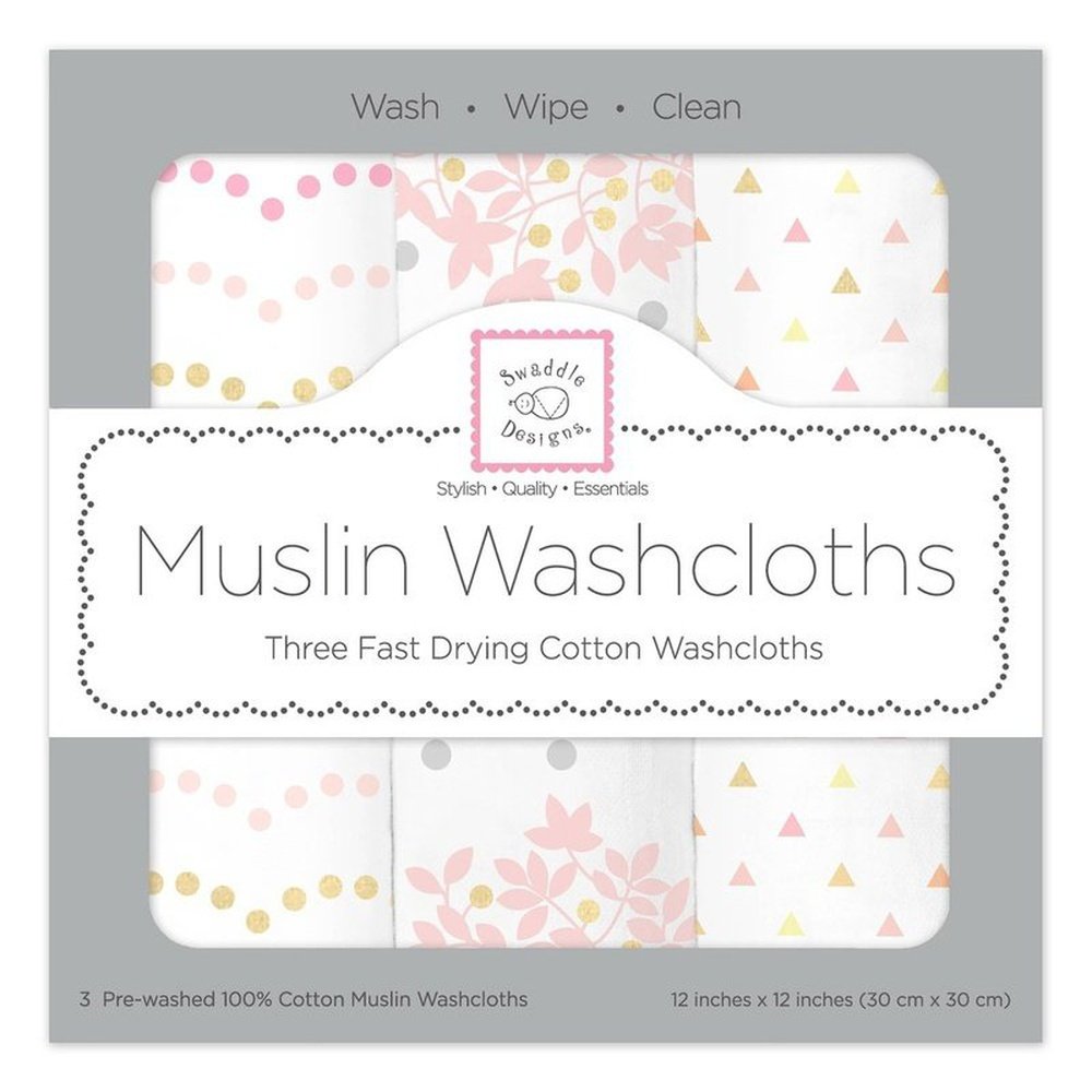 Muslin Wash Cloths - Pink Shimmer Set of 3 1
