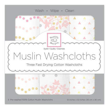 Muslin Wash Cloths - Pink Shimmer Set of 3 1