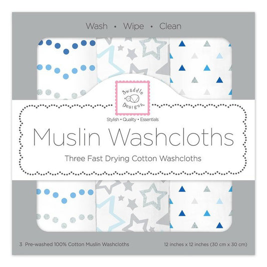 Blue Shimmer Set of 3 Premium Muslin Washcloths 1