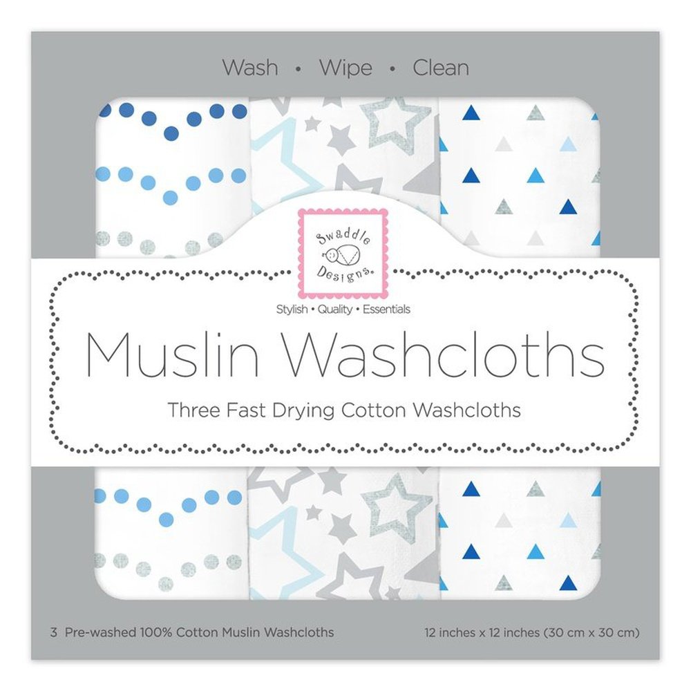 Muslin Wash Cloths - Blue Shimmer Set of 3 1