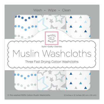 Muslin Wash Cloths - Blue Shimmer Set of 3 1