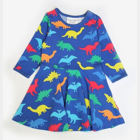 Rainbow Dinosaur Print Long Sleeve Skater Dress 1