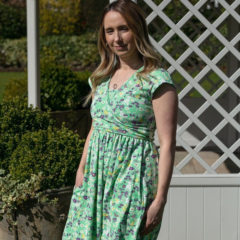 Adult Organic Wrap Dress - Spring Meadow 2