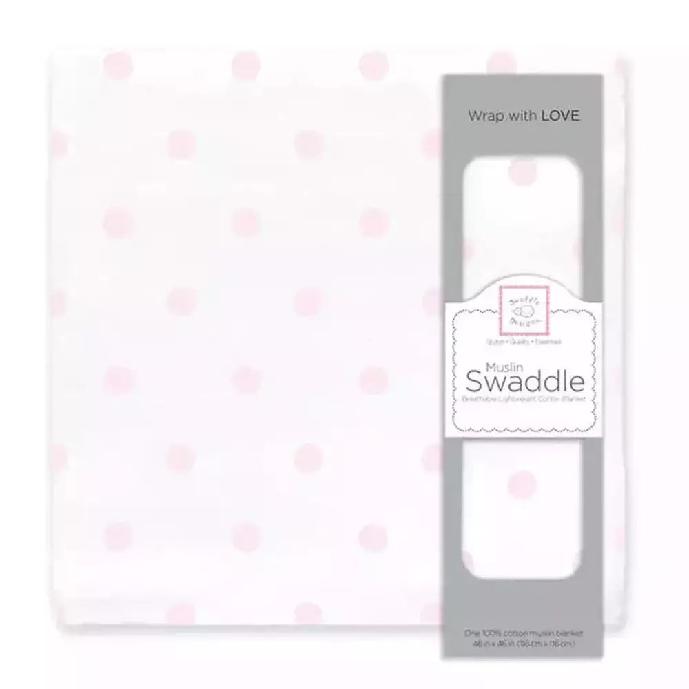 Muslin Swaddle Blanket - Pink French Dots 1