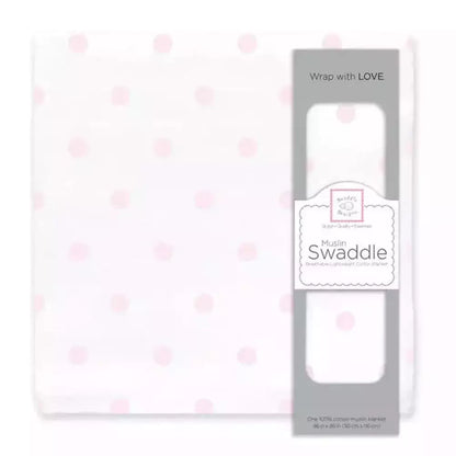 Muslin Swaddle Blanket - Pink French Dots 1